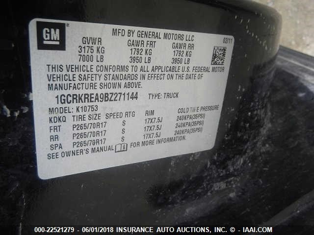 1GCRKREA9BZ271144 - 2011 CHEVROLET SILVERADO K1500 LS BLACK photo 9