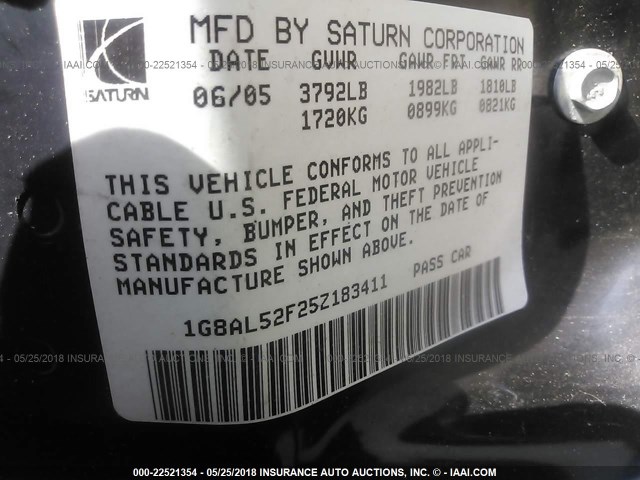 1G8AL52F25Z183411 - 2005 SATURN ION LEVEL 3 BLACK photo 9
