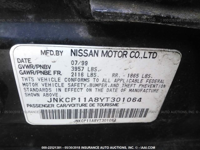 JNKCP11A8YT301064 - 2000 INFINITI G20 BLACK photo 9