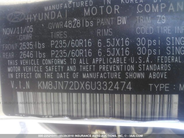 KM8JN72DX6U332474 - 2006 HYUNDAI TUCSON GLS/LIMITED 棕色 照片 9