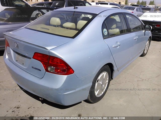 JHMFA36217S005299 - 2007 HONDA CIVIC HYBRID Light Blue photo 4