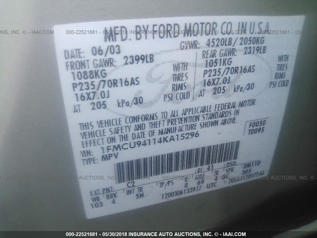 1FMCU94114KA15296 - 2004 FORD ESCAPE LIMITED GREEN photo 9