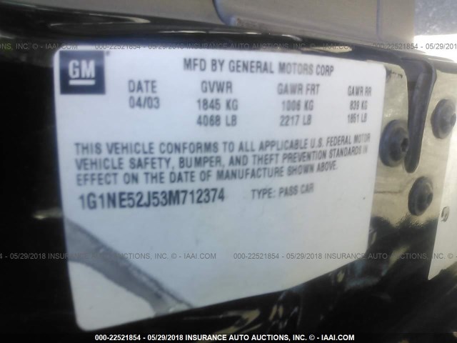 1G1NE52J53M712374 - 2003 CHEVROLET MALIBU LS 黑色 照片 9