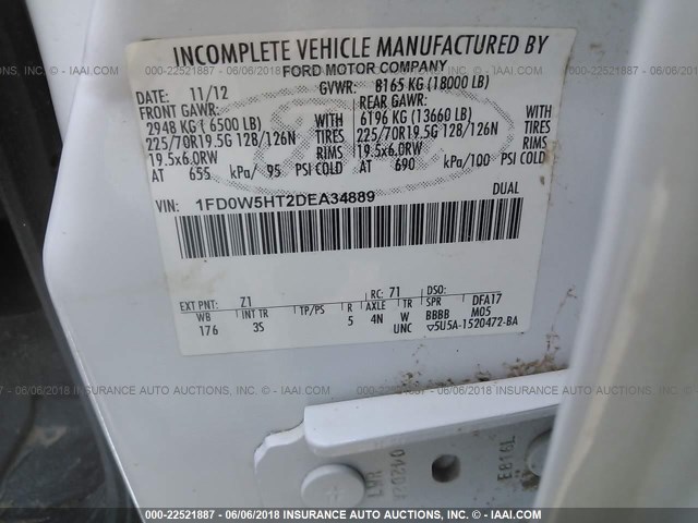 1FD0W5HT2DEA34889 - 2013 FORD F550 CREWCAB SUPER DUTY WHITE photo 10