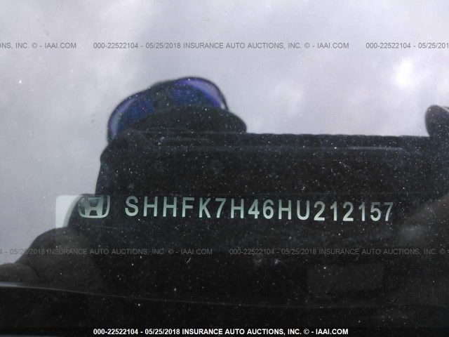 SHHFK7H46HU212157 - 2017 HONDA CIVIC SPORT შავი ფოტო 9