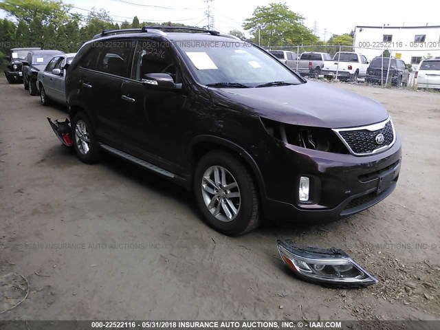 5XYKT3A64EG507974 - 2014 KIA SORENTO LX MAROON photo 1