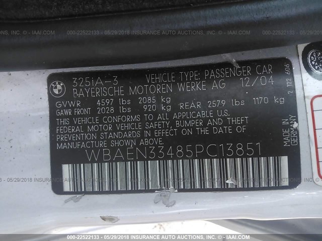 WBAEN33485PC13851 - 2005 BMW 325 IT SILVER photo 9