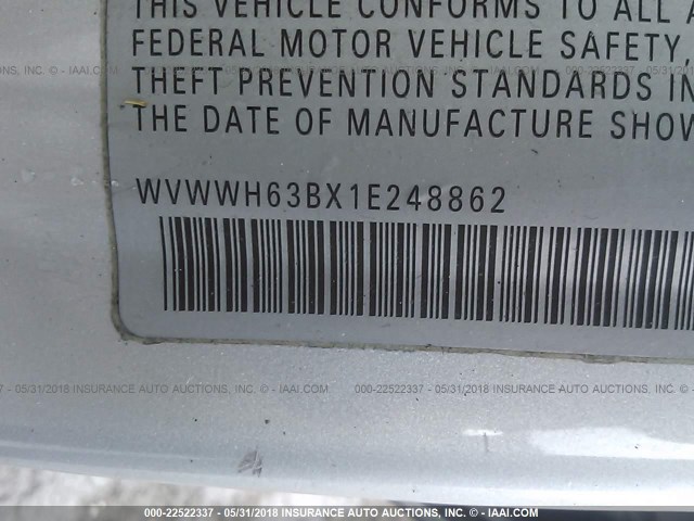 WVWWH63BX1E248862 - 2001 VOLKSWAGEN PASSAT GLX 银色 照片 9