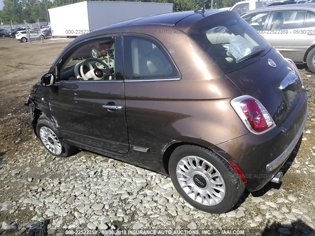 3C3CFFCR4CT384076 - 2012 FIAT 500 LOUNGE Dark Brown photo 3