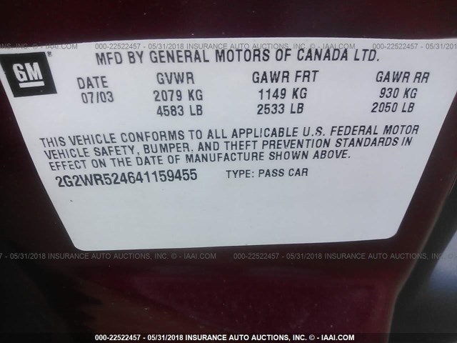 2G2WR524641159455 - 2004 PONTIAC GRAND PRIX GTP RED photo 9