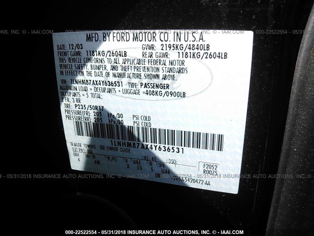 1LNHM87AX4Y636531 - 2004 LINCOLN LS BLACK photo 9