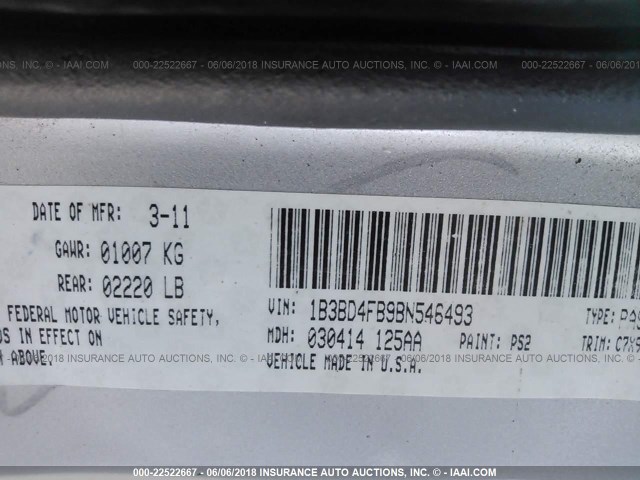 1B3BD4FB9BN546493 - 2011 DODGE AVENGER EXPRESS SILVER photo 9