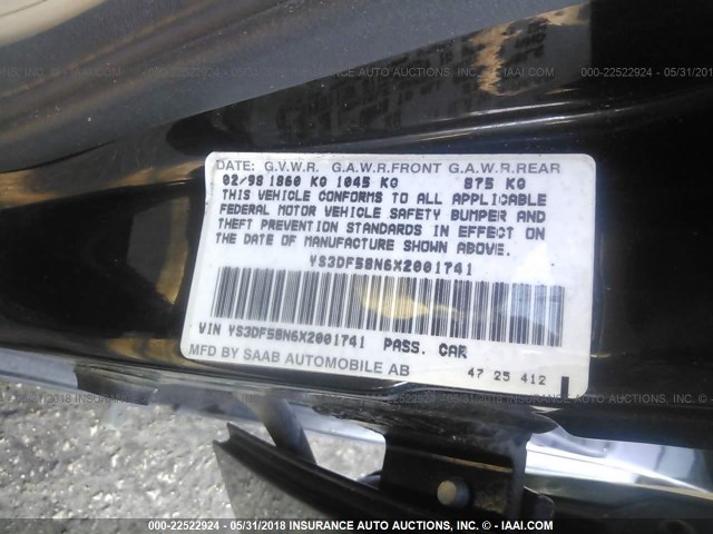 YS3DF58N6X2001741 - 1999 SAAB 9-3 SE BLACK photo 9