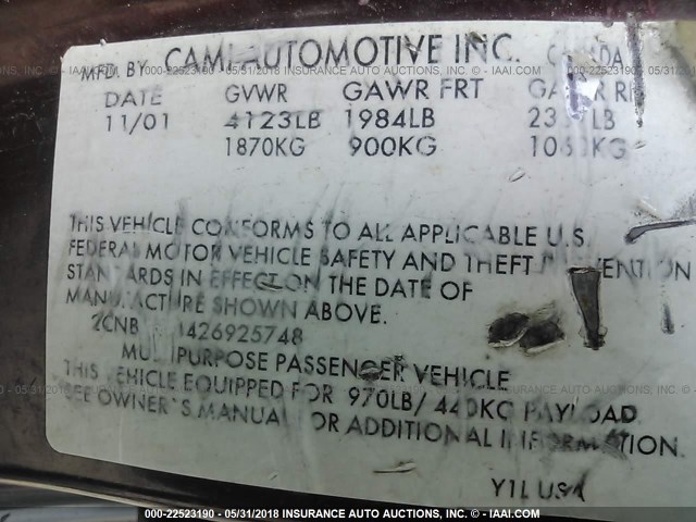 2CNBJ634426925748 - 2002 CHEVROLET TRACKER LT MAROON photo 9