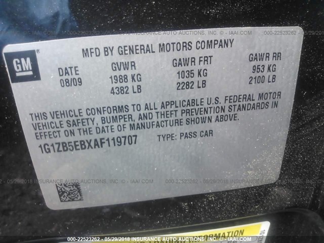 1G1ZB5EBXAF119707 - 2010 CHEVROLET MALIBU LS 黑色 照片 9