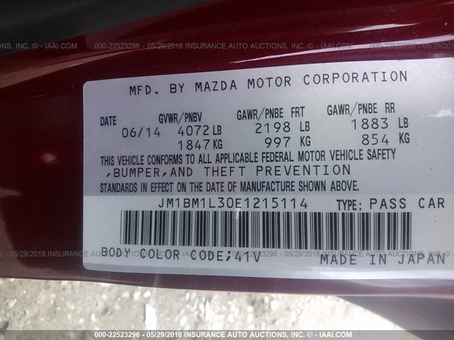 JM1BM1L30E1215114 - 2014 MAZDA 3 TOURING RED photo 8