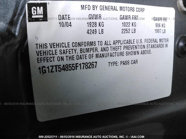 1G1ZT54855F178267 - 2005 CHEVROLET MALIBU LS 灰色 照片 9