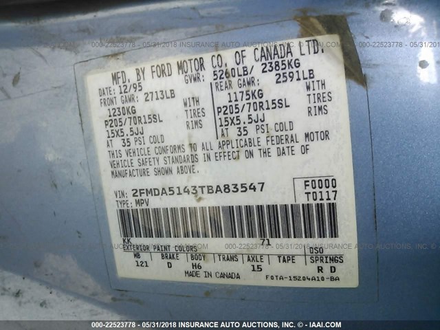 2FMDA5143TBA83547 - 1996 FORD WINDSTAR WAGON BLUE photo 9