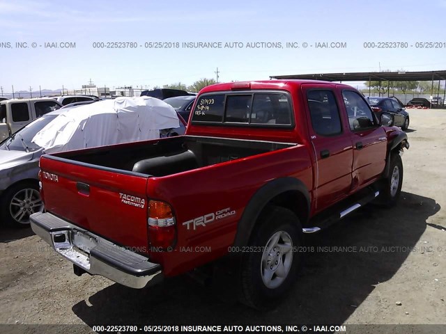 5TEGN92N42Z070715 - 2002 TOYOTA TACOMA DOUBLE CAB PRERUNNER RED photo 4