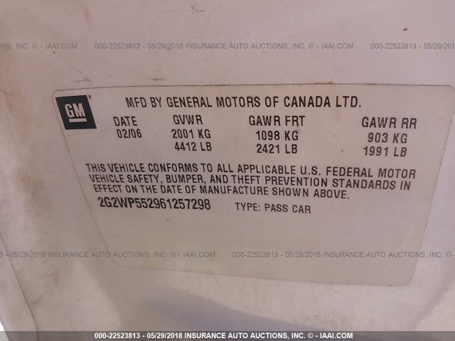 2G2WP552961257298 - 2006 PONTIAC GRAND PRIX WHITE photo 9