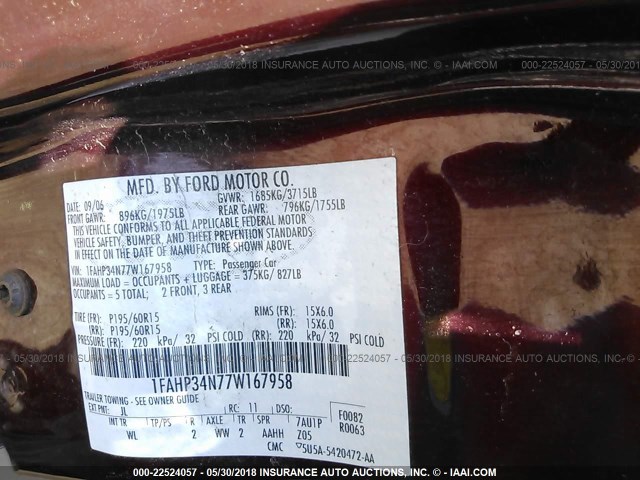 1FAHP34N77W167958 - 2007 FORD FOCUS ZX4/S/SE/SES 红色 照片 9