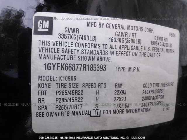 1GYFK66877R185393 - 2007 CADILLAC ESCALADE ESV BLACK photo 9