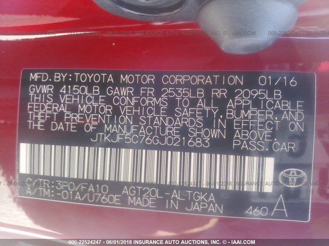 JTKJF5C76GJ021683 - 2016 TOYOTA SCION TC 红色 照片 9