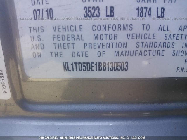 KL1TD5DE1BB130503 - 2011 CHEVROLET AVEO LS/LT 灰色 照片 9