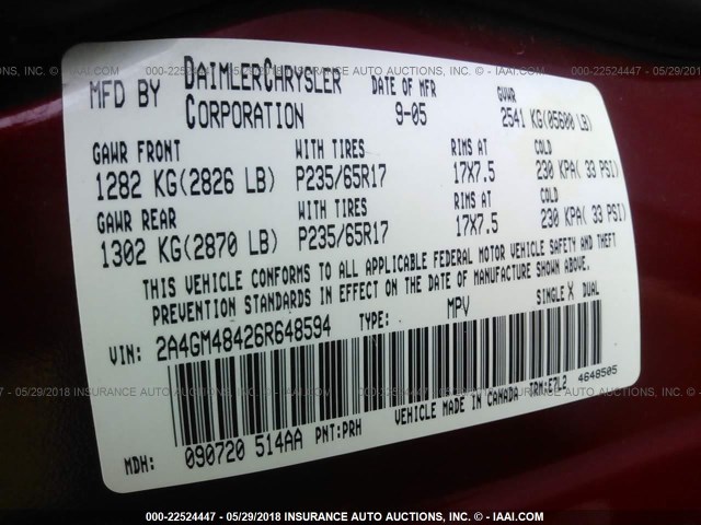 2A4GM48426R648594 - 2006 CHRYSLER PACIFICA RED photo 9