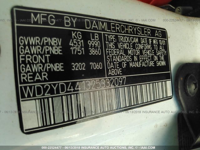 WD2YD441325332097 - 2002 FREIGHTLINER 2500 SPRINTER 2500 WHITE photo 10