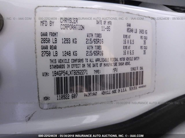 1B4GP54LXTB262271 - 1996 DODGE GRAND CARAVAN LE/ES WHITE photo 9