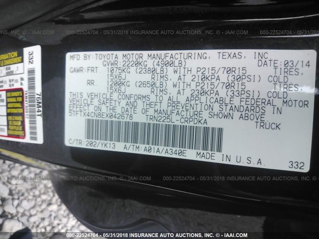 5TFTX4CN8EX042678 - 2014 TOYOTA TACOMA ACCESS CAB Қара фото 9