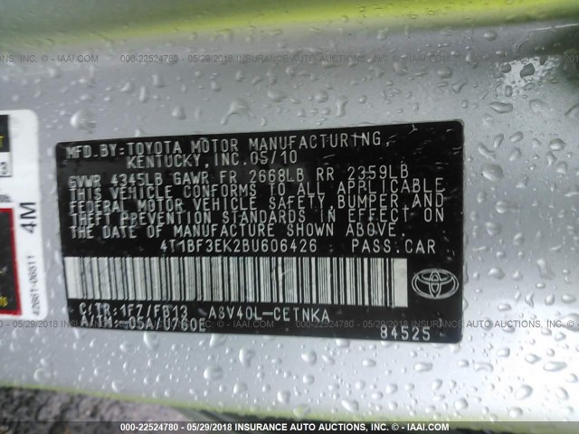 4T1BF3EK2BU606426 - 2011 TOYOTA CAMRY SE/LE/XLE SILVER photo 9