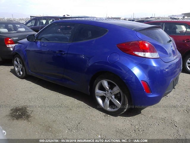 KMHTC6AD1CU080491 - 2012 HYUNDAI VELOSTER BLUE photo 3