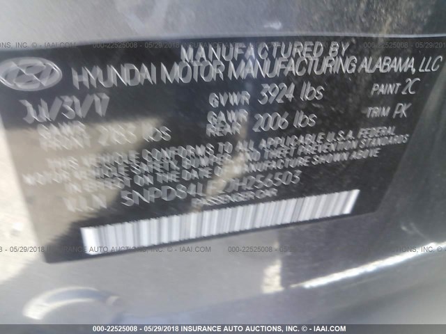 5NPD84LF2JH256503 - 2018 HYUNDAI ELANTRA SEL/VALUE/LIMITED GRAY photo 9