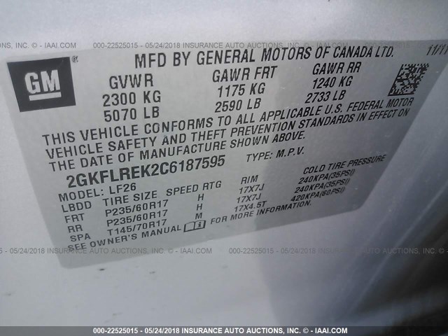 2GKFLREK2C6187595 - 2012 GMC TERRAIN SLE SILVER photo 9