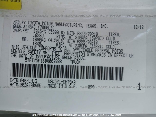 5TFTY5F16DX007888 - 2013 TOYOTA TUNDRA DOUBLE CAB SR5 BEIGE photo 9