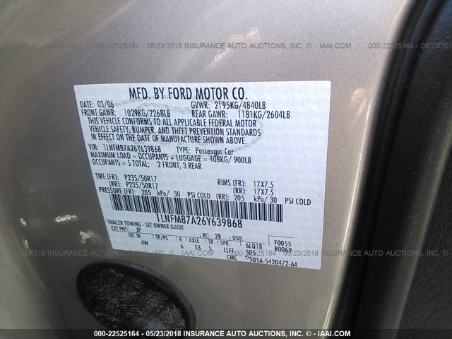 1LNFM87A26Y639868 - 2006 LINCOLN LS SILVER photo 9