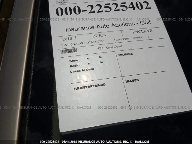 5GALVCED7AJ210250 - 2010 BUICK ENCLAVE CXL 棕色 照片 7