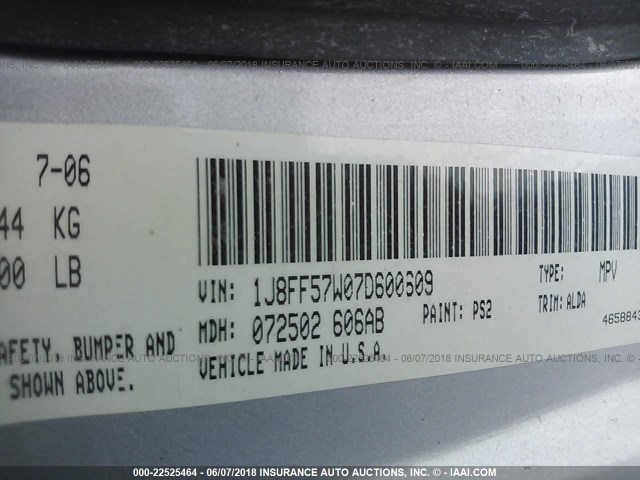 1J8FF57W07D600609 - 2007 JEEP COMPASS LIMITED SILVER photo 9