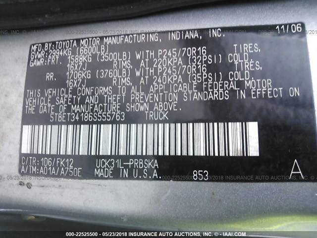 5TBET34186S555763 - 2006 TOYOTA TUNDRA DOUBLE CAB SR5 SILVER photo 9