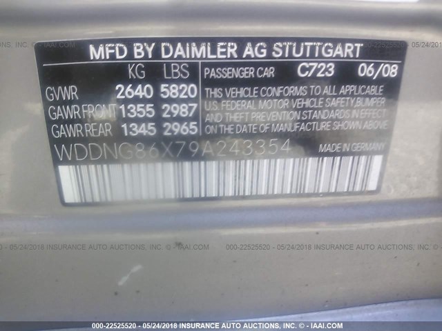 WDDNG86X79A243354 - 2009 MERCEDES-BENZ S 550 4MATIC Champagne photo 9