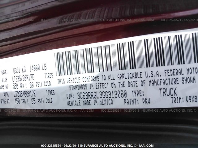 3C63RRGL3GG313080 - 2016 RAM 3500 ST MAROON photo 10