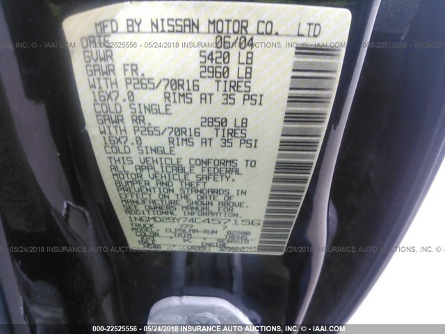 1N6MD29Y74C457156 - 2004 NISSAN FRONTIER CREW CAB SC BLACK photo 9