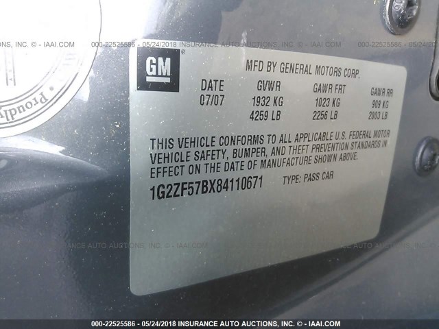 1G2ZF57BX84110671 - 2008 PONTIAC G6 VALUE LEADER/BASE GRAY photo 9
