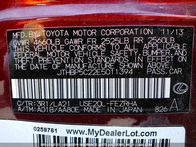 JTHBP5C22E5011394 - 2014 LEXUS IS F RED photo 9