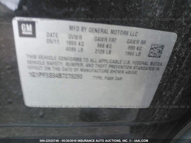 1G1PF5S94B7278280 - 2011 CHEVROLET CRUZE LT BLACK photo 9