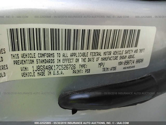 1J8GS48K17C526726 - 2007 JEEP GRAND CHEROKEE LAREDO/COLUMBIA/FREEDOM 银色 照片 9