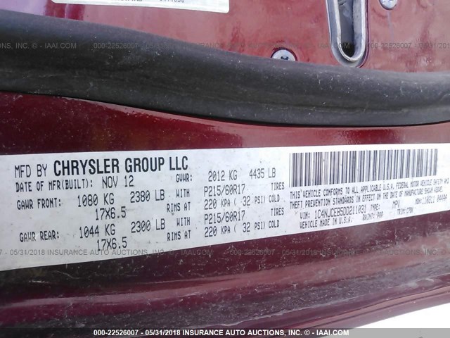 1C4NJCEB5DD211031 - 2013 JEEP COMPASS LATITUDE 红色 照片 9