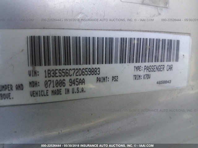 1B3ES56C72D659883 - 2002 DODGE NEON ES SILVER photo 9